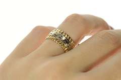 14K Yellow Gold Art Deco Two Tone Ornate Wedding Band Ring