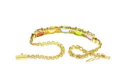 14K Yellow Gold Amethyst Garnet Blue Topaz Bar Chain Bracelet