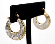Eye-Catching Textured Hoop Earrings in 2-Tone Gold