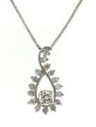Twinkling 14kt White Gold Diamond Swirl Pendant on Chain Necklace