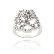 Silver Tone Crystal Rose Ring