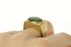 14K Yellow Gold 1960's Ornate Oval Jasper Squared Statement Ring