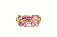 10K Yellow Gold Tiered Oval Pink Topaz Cluster Statement Ring