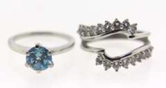 Sterling Silver Blue Topaz and Cz Ring