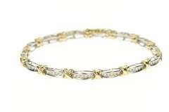 10K Yellow Gold 1.05 Ctw Diamond Two Tone Bar Link Tennis Bracelet