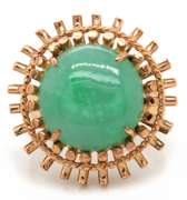 Vintage 14kt YG Cabochon Green Sunburst Jade Ring