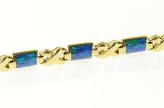 14K Yellow Gold Squared Black Opal Inlay Criss Cross Link Bracelet