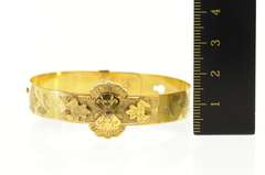 Gold Filled Victorian Syn. Ruby Elaborate Etched Bangle Bracelet
