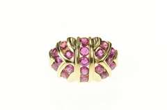 14K Yellow Gold Criss Cross Pink Tourmaline Channel Statement Ring
