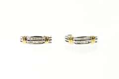 10K White Gold Two Tone Baguette Diamond Channel Curved Earrings