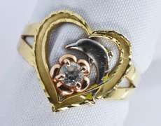 Chic Heart, Diamond, and Dolphin Ring in 14K