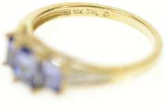 10K Yellow Gold Three Stone Syn. Sapphire Diamond Accent Ring