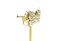 14K Yellow Gold 1960's Pearl Encrusted Leaf Screw Back Earrings