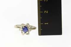 14K White Gold Retro Syn. Blue Star Sapphire Floral Twist Ring