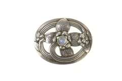 Sterling Silver Georg Jensen Moonstone Leaf Swirl 138 Pin/Brooch