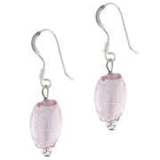 Sterling Silver Pink Glass Foil Bead Oval Dangle Earrings
