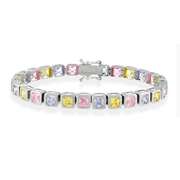 Sterling Silver Multi Color CZ Square Tennis Bracelet