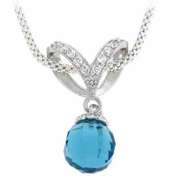 Sterling Silver Briolette Aquamarine CZ Ball Drop Pendant