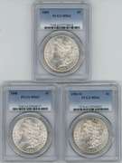 3 diff. choice BU Morgan Silver Dollars. PCGS MS63