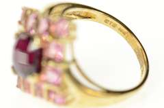 10K Yellow Gold Faceted Cushion Garnet Pink Topaz Halo Ring