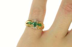 14K Yellow Gold Pear Marquise Emerald Diamond Statement Ring
