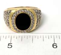 Striking Onyx & CZ Ring in 14KT Yellow Gold