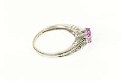 10K White Gold Heart Syn. Pink Topaz CZ Baguette Accent Ring