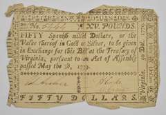 1779 50 Dollars Virginia Colonial Currency