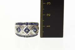 14K White Gold 0.76 Ctw Square Sapphire Diamond Pave Band Ring