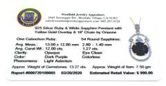 Stately Massive 12.00CTS Star Ruby & Sapphire Necklace In Vermeil