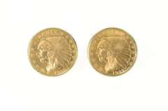 14K Yellow Gold 1928 & 1929 Indian Head Quarter Eagle Coin Earrings