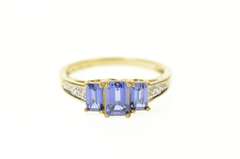 10K Yellow Gold Three Stone Syn. Sapphire Diamond Accent Ring