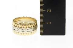 14K Yellow Gold Art Deco Two Tone Ornate Wedding Band Ring