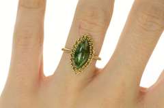 10K Yellow Gold Marquise Green Jasper Cabochon Statement Ring