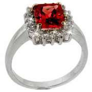 Sterling Silver Red & Clear CZ Square Ring
