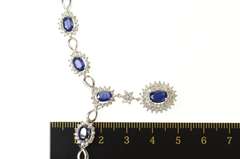 14K White Gold 4.27 Ctw Sapphire Diamond Halo Statement Necklace