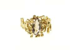 10K Yellow Gold Marquise Smoky Quartz Brutalist Statement Ring