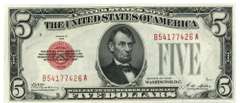 Choice CU 1928 Small Size Series $5 Red Seal Note