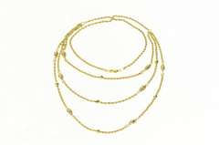 10K Yellow Gold Rope Link Tiered Beaded Statement Chain Necklace