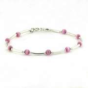 Sterling Silver Pink Cats Eye Bar and Bead Bracelet