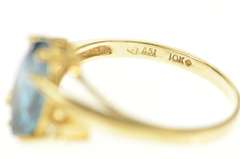 10K Yellow Gold Marquise Blue Topaz Diamond Statement Bypass Ring