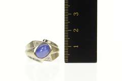 14K White Gold Retro 1960's Blue Syn. Star Sapphire Diamond Ring