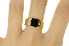 14K Yellow Gold Men's Black Onyx Diamond Accent Statement Ring