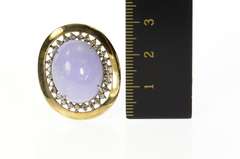 14K Yellow Gold Victorian Lilac Jade Diamond Halo Cocktail Ring