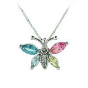 Sterling Silver Multi-Color CZ Butterfly Pendant