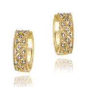 18K Gold over Sterling Silver Diamond Accent Pave Hoop Earrings