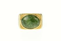 14K Yellow Gold 1960's Ornate Oval Jasper Squared Statement Ring
