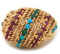Fabulous 18kt YG Turquoise & Ruby Textured Dome Ring