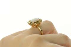 14K Yellow Gold Victorian Natural Opal Diamond Emerald Halo Ring