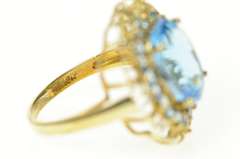 10K Yellow Gold Oval Blue Topaz Halo Filigree Cocktail Ring